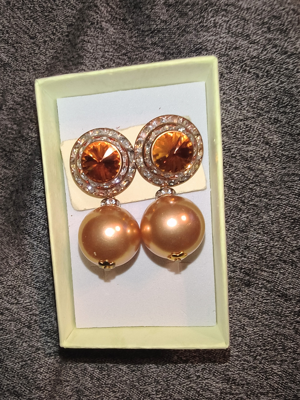 Vintage Gold-Tone Crystal Drop Earrings with Pearls